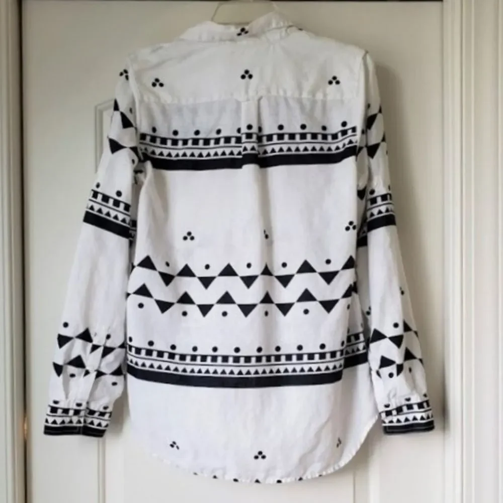 J. Crew Sz. S 100% Linen Long Sleeve Camp Popover in Roller Girl